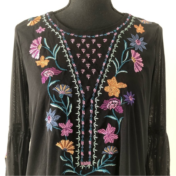 Women’s Style & co Black Floral Embroidery Long sleeve blouse top size S - Picture 6 of 14